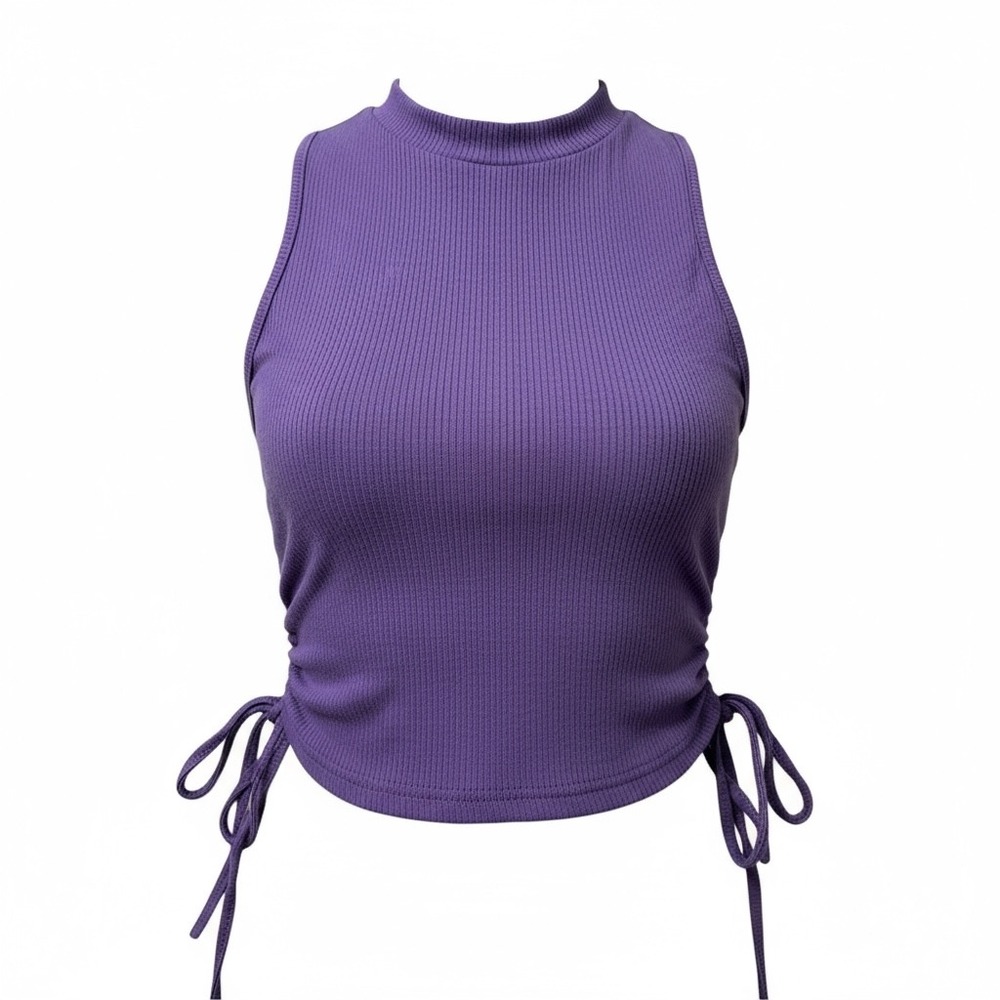 SHEIN Purple Ribbed Mock Neck Sleeveless Tank Top with Drawstring - XS